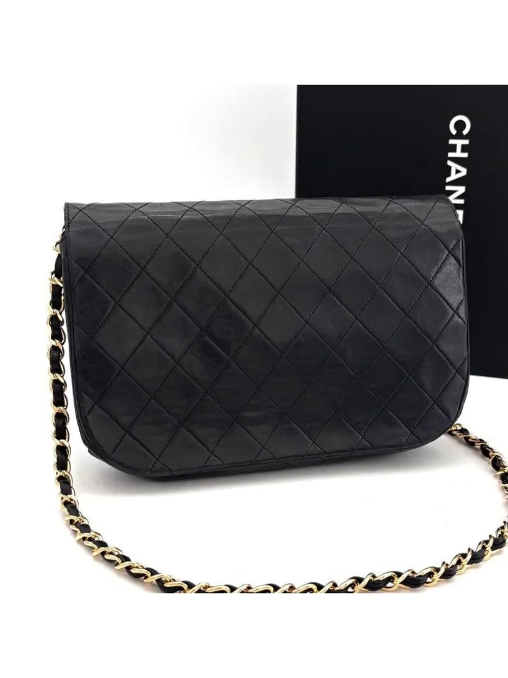 Chanel Quilted Chain Shoulder Bag Black Lambskin